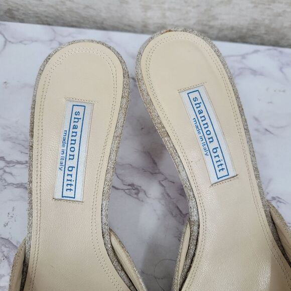 Shannon Britt Italian Silver Kitten Heel Mules Formal Bridal Evening - Picture 14 of 16